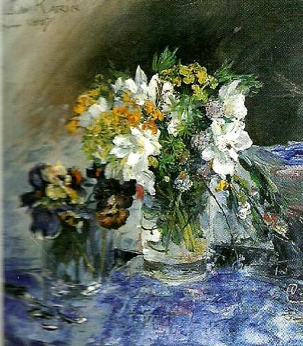 Carl Larsson buketter i 2 glas blommor France oil painting art